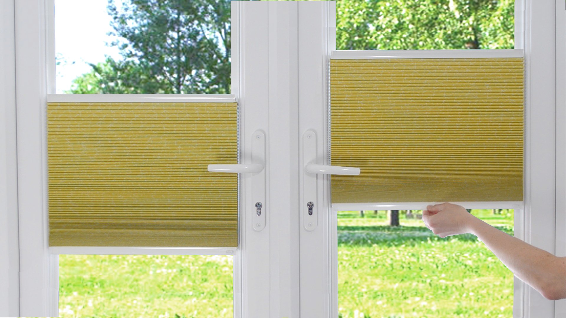 Intu blinds fitted neatly into a uPVC window frame